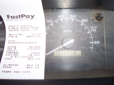 1994 Ford F-150 - A FastPay fuel receipt from Jack's Service in Sutter Creek, CA dated 04/17/06 for 20.491 gallons of Super at $3.279/gal totaling $67.19, he…