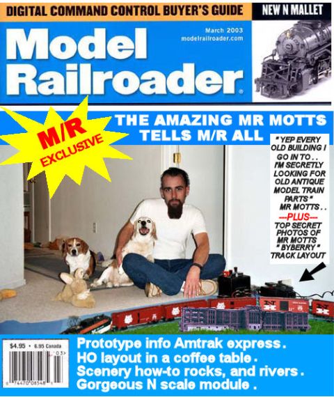 1979 Ford Ranchero - This Model Railroader magazine cover features a man and his dogs, with model trains in the foreground.