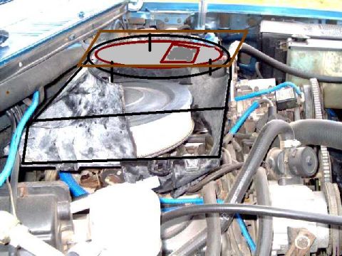 1984 Ford Bronco - early design of airbox, using radiator shroud cut up into sections