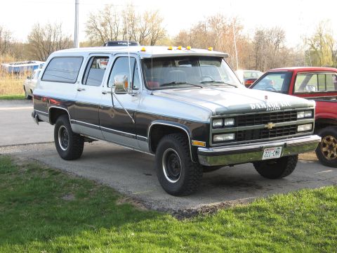 1977 Ford F-150 - This Chevrolet Suburban has a two-tone paint scheme and appears to be from the early 1980s.