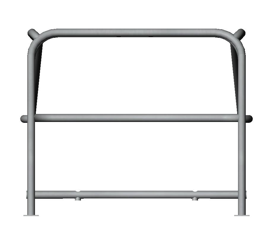 CAD rendering of a tubular roll cage front hoop with cross bar and footplates