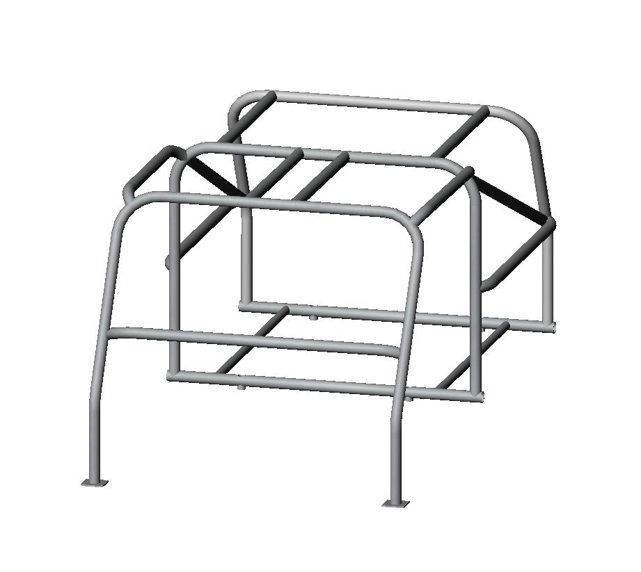 3D CAD rendering of a tubular bolt-in roll cage with main hoop and mounting footplates
