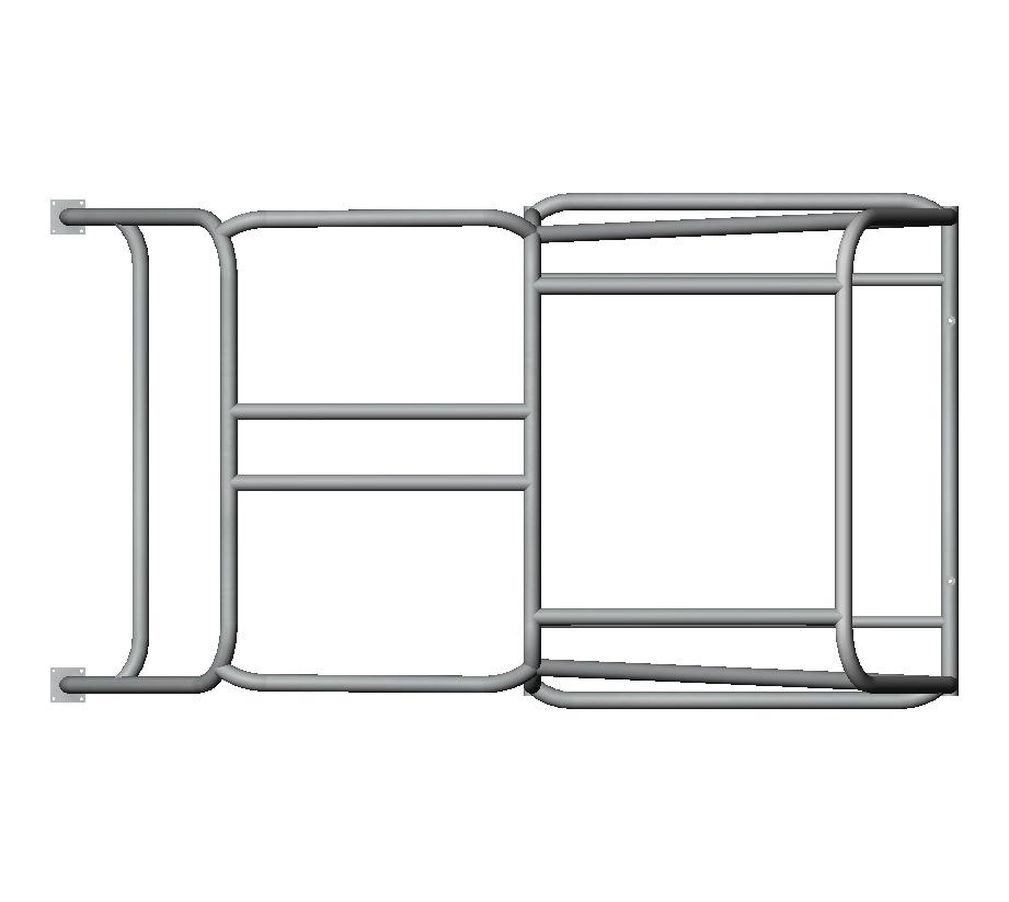 3D CAD render of a full tubular roll cage structure with no labels or dimensions