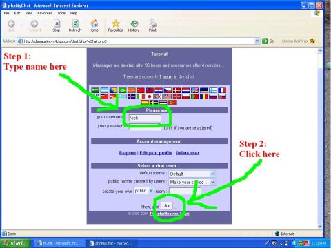 1977 Ford F-150 - This image shows a screenshot of a phpMyChat interface, with instructions for logging in.