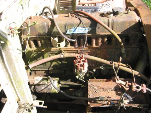 1991 Ford Explorer - Close-up view of a heavily rusted engine compartment, showing the distributor cap and various hoses.