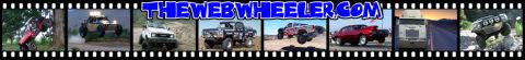 1990 Ford Bronco - 'TheWebWheeler.com' banner displaying a row of thumbnail photos of jumping, lifted, and off-road trucks against a film-strip border.