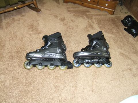 1998 Ford Taurus - Two Rollerblade inline skates are shown on a carpeted surface.