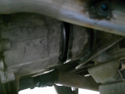 Underbody view of a vehicle's drivetrain components