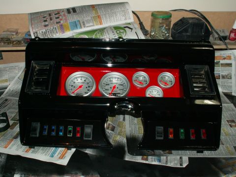 1983 Ford Bronco - the dash mocked up for looks....still clearcoat to go....mount gauges properly in a weeks time once paint hardened properly....new airvents…