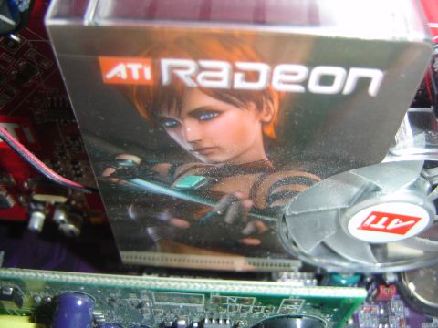 1988 Ford LTD Crown Victoria - Close-up of an ATI Radeon graphics card, showing its fan and branding.