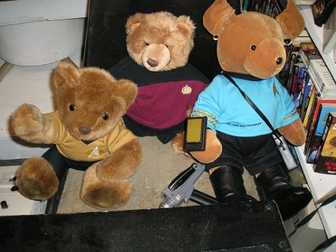 1984 Pontiac Fiero - Teddy bears dressed as Star Trek characters are arranged with props and books.