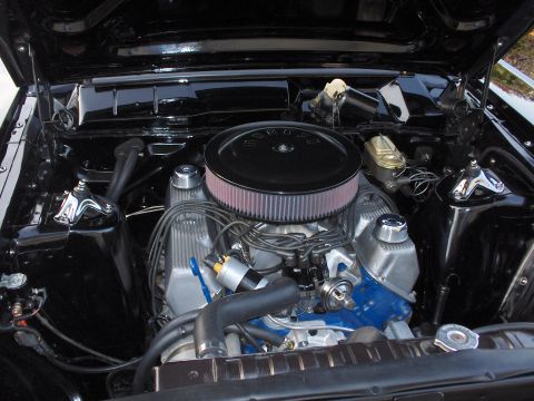 1968 Ford Ranchero - Close-up of a clean Ford V8 engine bay, showing the air filter and radiator.