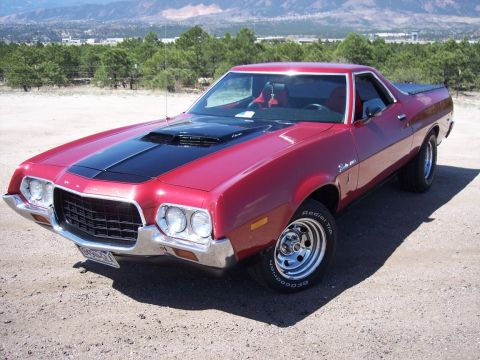 1972 Ford Ranchero - This 1972 Ford Ranchero displays a distinctive body style and prominent hood scoop.
