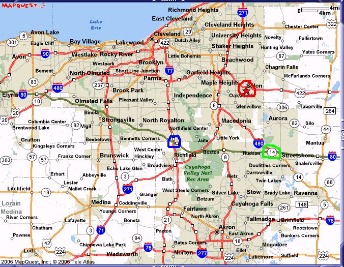 Map of Cleveland area with highways and towns