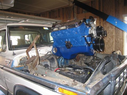 1979 Ford Bronco - Another shot... Had to push the tranny and T-case as far back in their mount as possible before everything would line up.