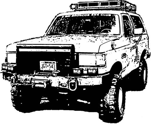 1989 Ford Bronco - This 1989 Ford Bronco features a roof rack and a front-mounted winch, ready for off-road adventures.