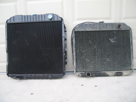 1979 Ford Bronco - Here's my new 4 core supercooling radiator next to my old stock 3 core.