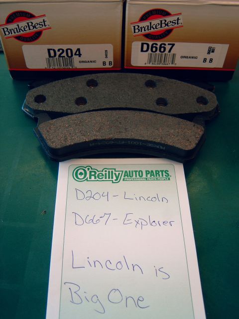 1976 Ford F-100 - BrakeBest D204 and D667 brake pads are shown with handwritten notes about Lincoln and Explorer.