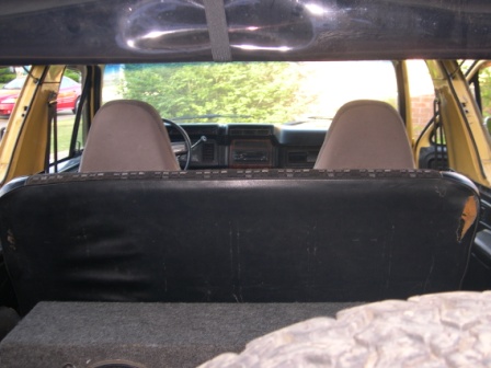 1982 Ford Bronco - Interior view of a 1982 Ford Bronco, looking forward from the rear seat.