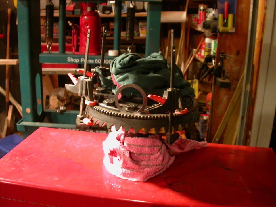 Frankenstein's ring gear...actually I was concerned with getting welding slag in the bearings, so I wrapped them in damp towels just prior to welding.