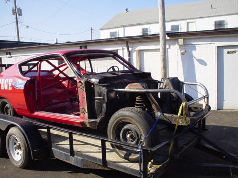 1968 Ford Torino - This 1968 Ford Torino has been stripped down and modified for racing, seen here on a trailer.