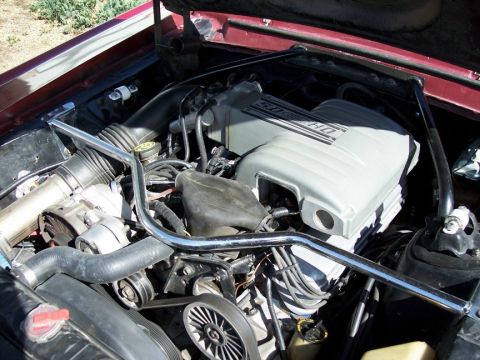 1972 Ford Ranchero - Close-up of an engine bay a 5.0 HO intake manifold and a chrome strut tower brace.