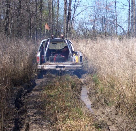 1979 Ford F-150 - This 1979 Ford F-150 is navigating a challenging muddy off-road path.