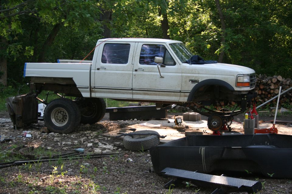 Back end completely hacked off. Ready to start fabricating the rear tail assembly & the like.
