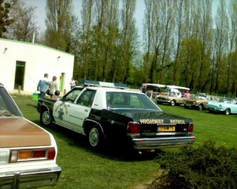 1991 Ford Crown Victoria - A black and white Ford Crown Victoria police car is parked on a grassy field with other vehicles in the background.