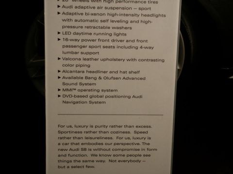 2001 Mercury Grand Marquis - This document details features of an Audi S8 and includes marketing copy.