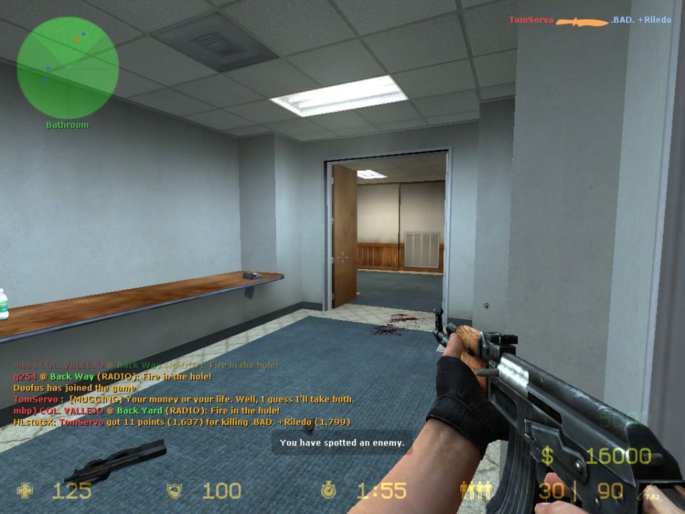 Interior scene with a gun and game interface elements