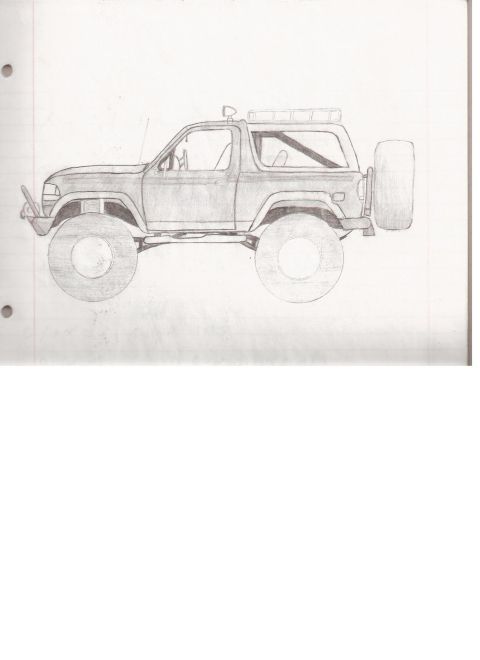 1990 Ford Bronco - This is a drawing of a modified SUV, likely intended to represent an off-road vehicle.
