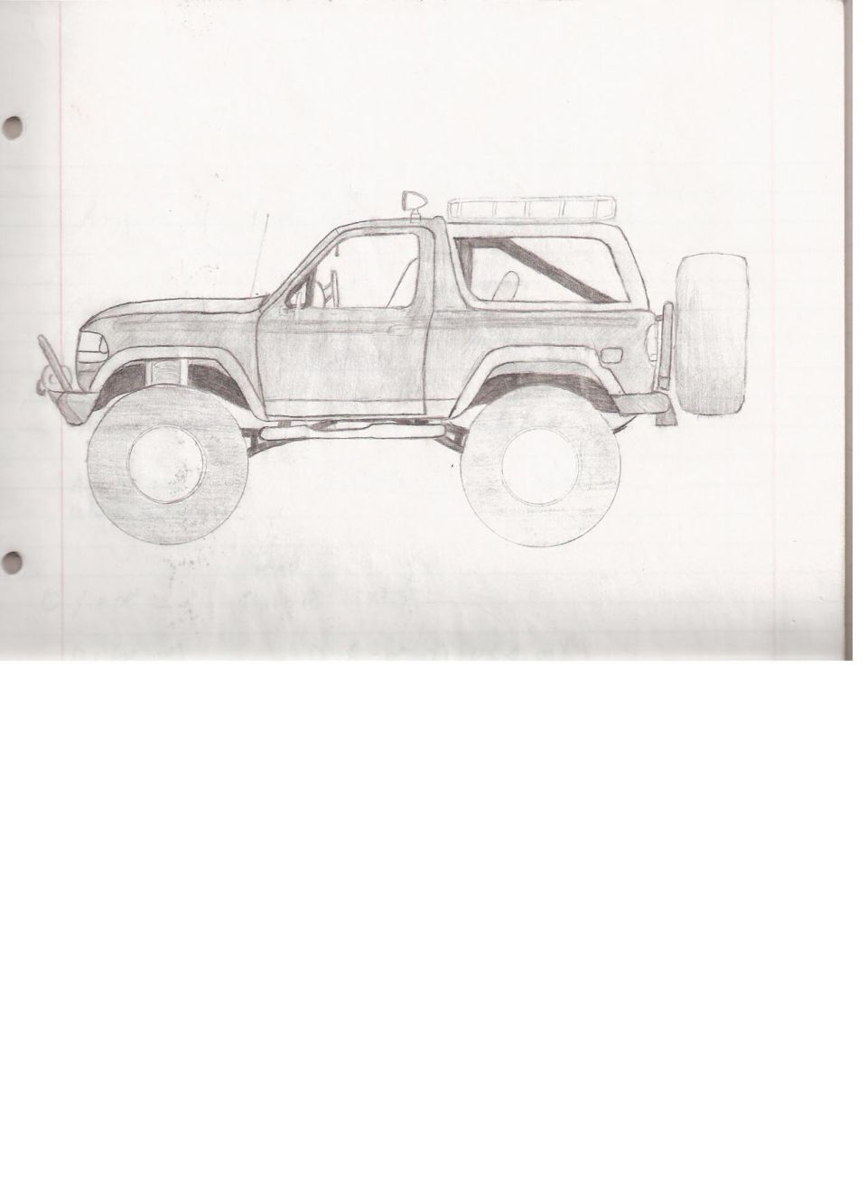 Pencil sketch of a lifted Ford Bronco SUV