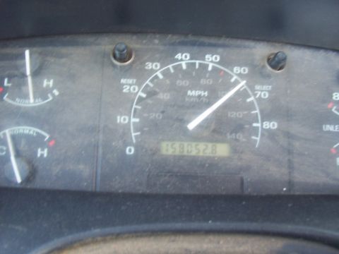 1994 Ford F-150 - Close-up of a vehicle's dashboard, displaying the speedometer, fuel gauge, and temperature gauge.
