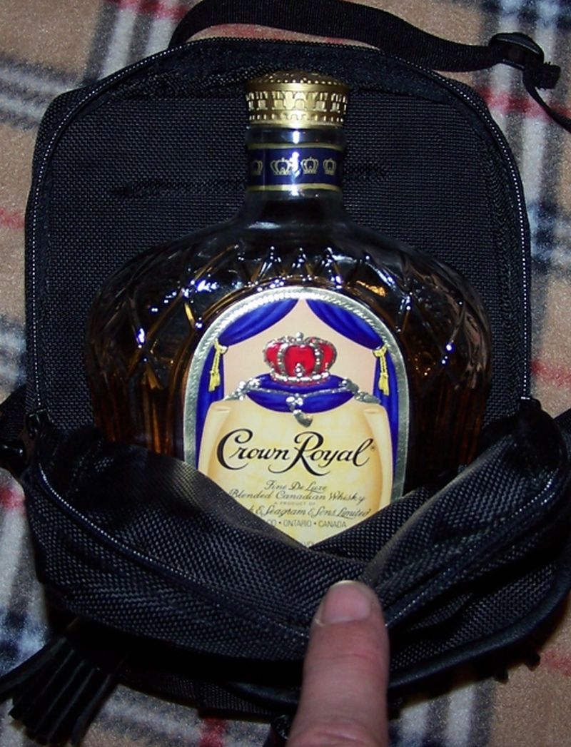 Crown Royal bottle in black pouch