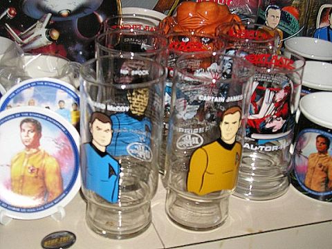 1984 Pontiac Fiero - Collection of Star Trek memorabilia including glasses and plates with character depictions.