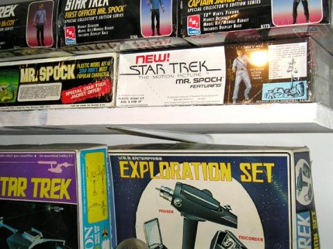 1984 Pontiac Fiero - A collection of Star Trek themed model kits are displayed on shelves, and below, a shelf.