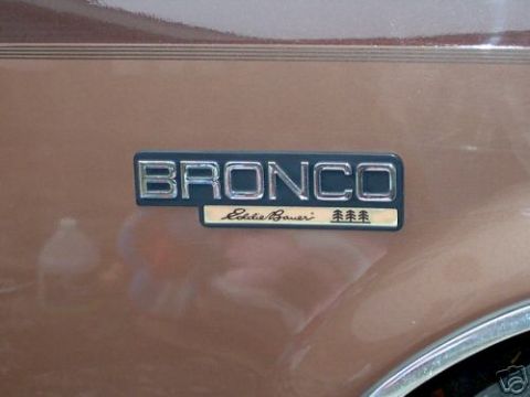 1994 Ford Bronco - Close-up of a Ford Bronco Eddie Bauer emblem on the vehicle's exterior.