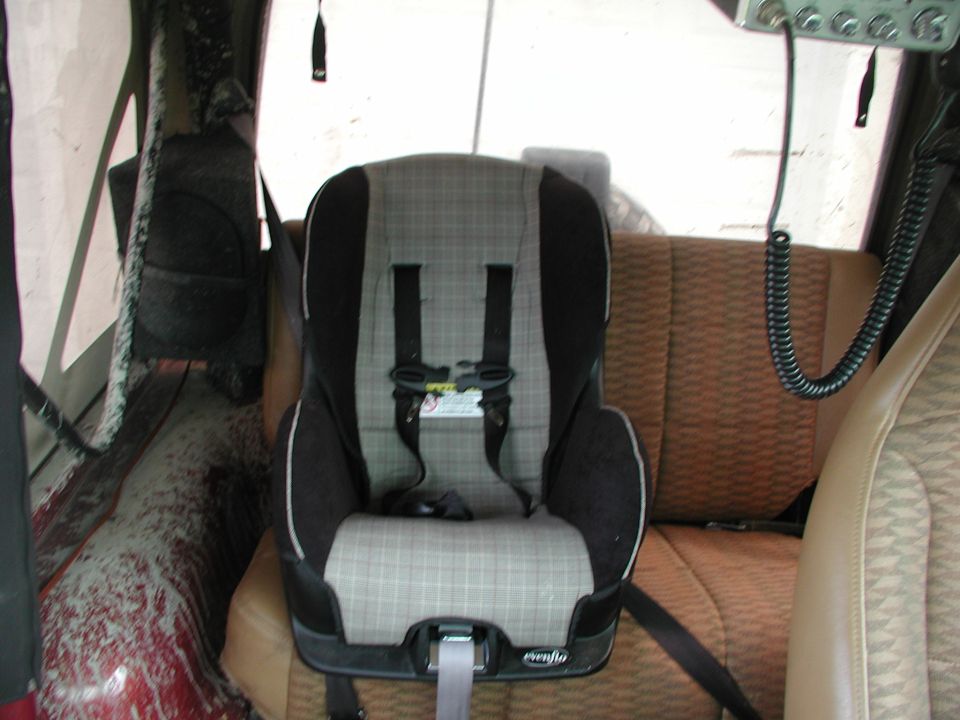Child car seat installed on back seat of a vehicle