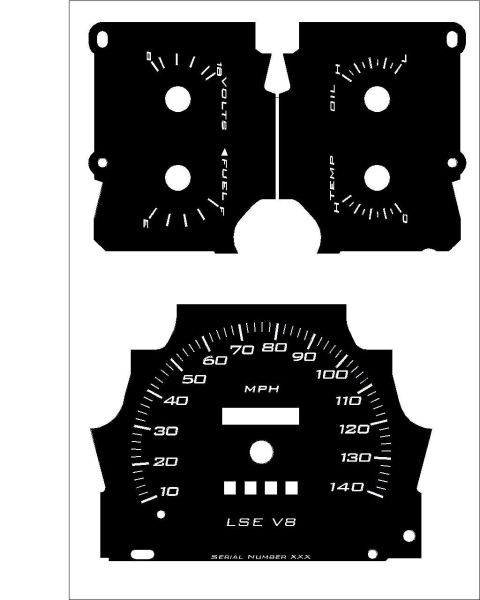 1996 Mercury Grand Marquis - A black and white diagram of a vehicle's gauge cluster, displaying various readings and the text 'LSE V8'.