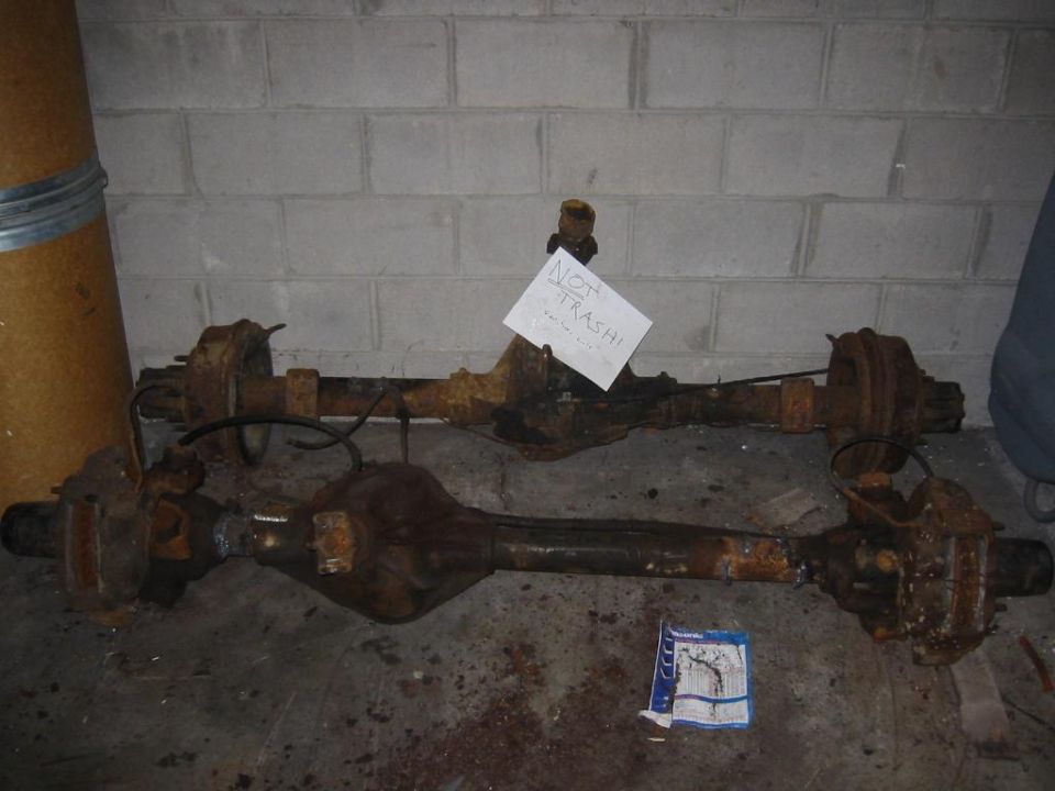 here they are. both are off the same '89. so that means king pin dana 60. and the sterling has the speed sensor already. 

in this pic they have all the un neccessary brackets cut off but the remnants haven't been ground down yet.