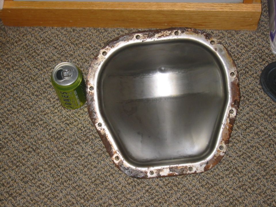 inside of cover after initial cleaning with brake cleaner. you can't see it in this pic but i marked the bottom and top of the cover so when i go to armor plate the bottom half i don't goof up and plate the side or something.