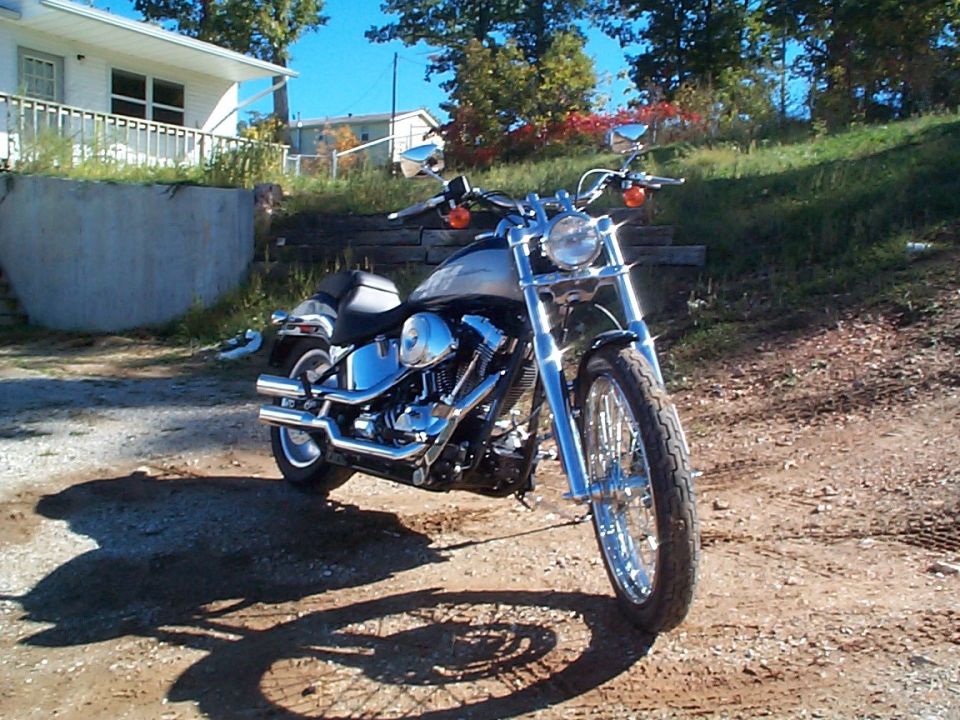 2000 Harley-Davidson Softail parked on dirt with a house in the background