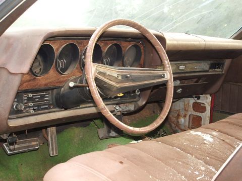 1972 Ford Ranchero - Interior view of a 1972 Ford Ranchero, the dashboard and seating.