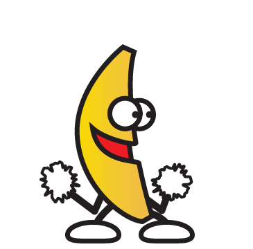 1996 Ford Crown Victoria - A whimsical cartoon banana character strikes a pose with fluffy white pom-poms.