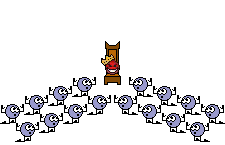 1996 Ford Crown Victoria - A regal smiley character sits on a throne, presiding over an audience of smaller smiley faces.