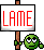 1996 Ford Crown Victoria - Cartoon character holding a sign that reads 'LAME'.