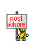 1996 Ford Crown Victoria - A cartoon character holds a sign with the words 'post whore' written on it.