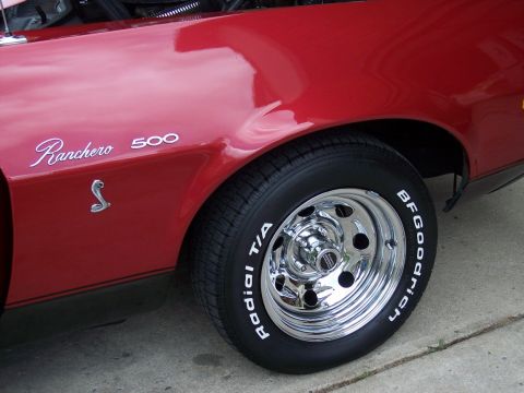 1972 Ford Ranchero - The side emblem reads 'Ranchero 500' with a Cobra snake logo below it.