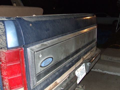 1986 Ford Bronco - Rear view of a 1986 Ford Bronco showing the tailgate and taillight.